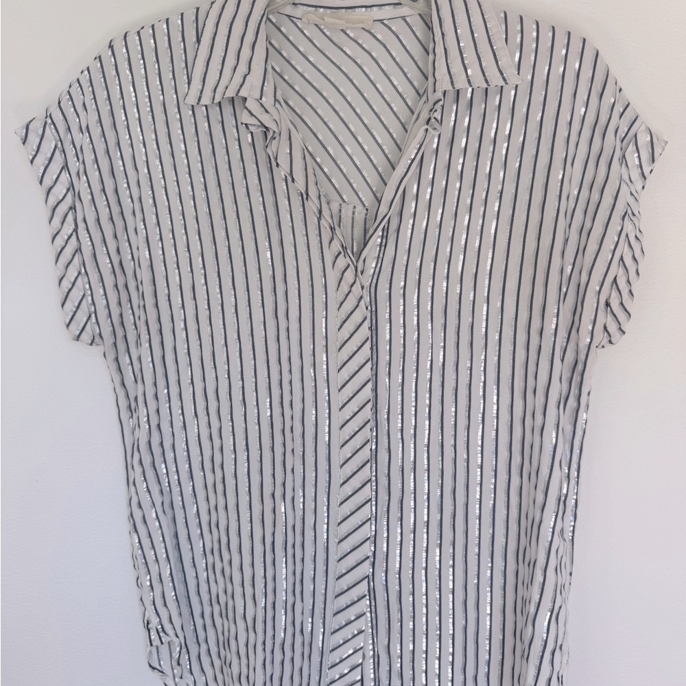 Lovestitch Striped Short Sleeve Button-Up Shirt- Large - Picture 2 of 6